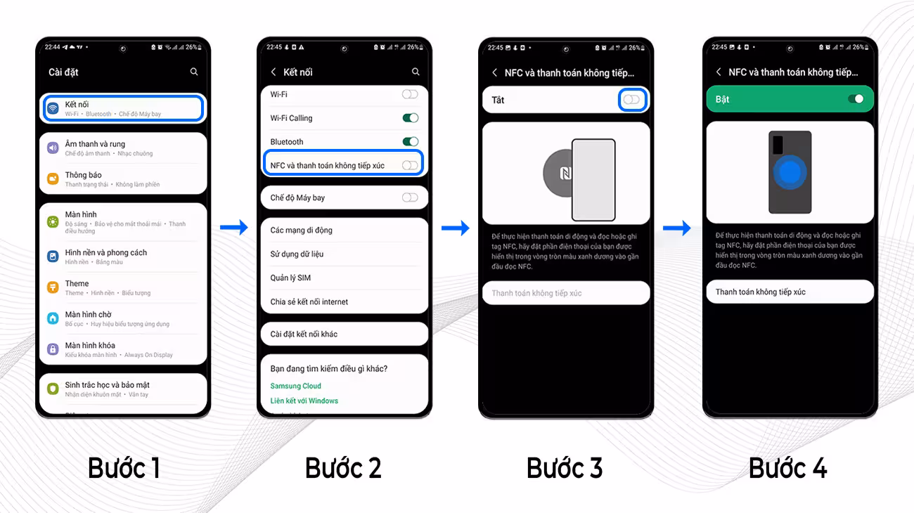 Cách bật NFC trên Samsung