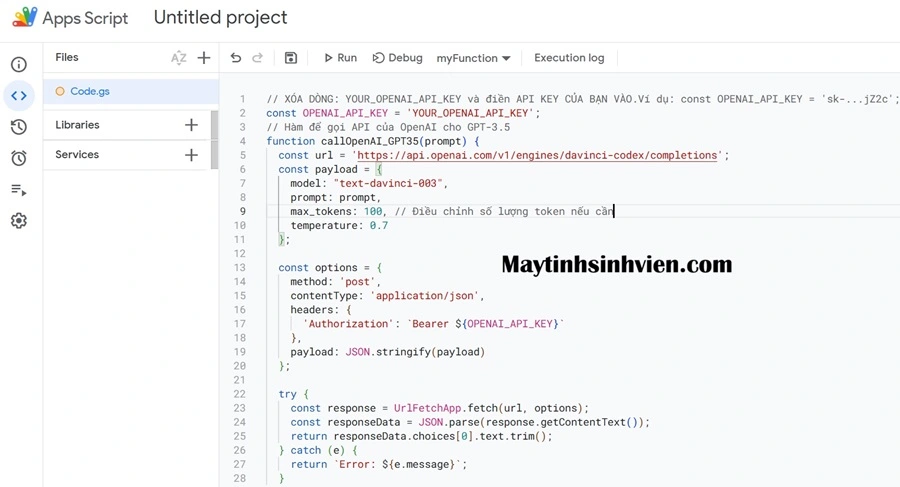 Điền Mã API của OpenAI